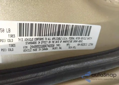 2011 Chrysler Town & Country Touring z USA, uszkodzony, nr VIN 2A4RR5DG8BR746930